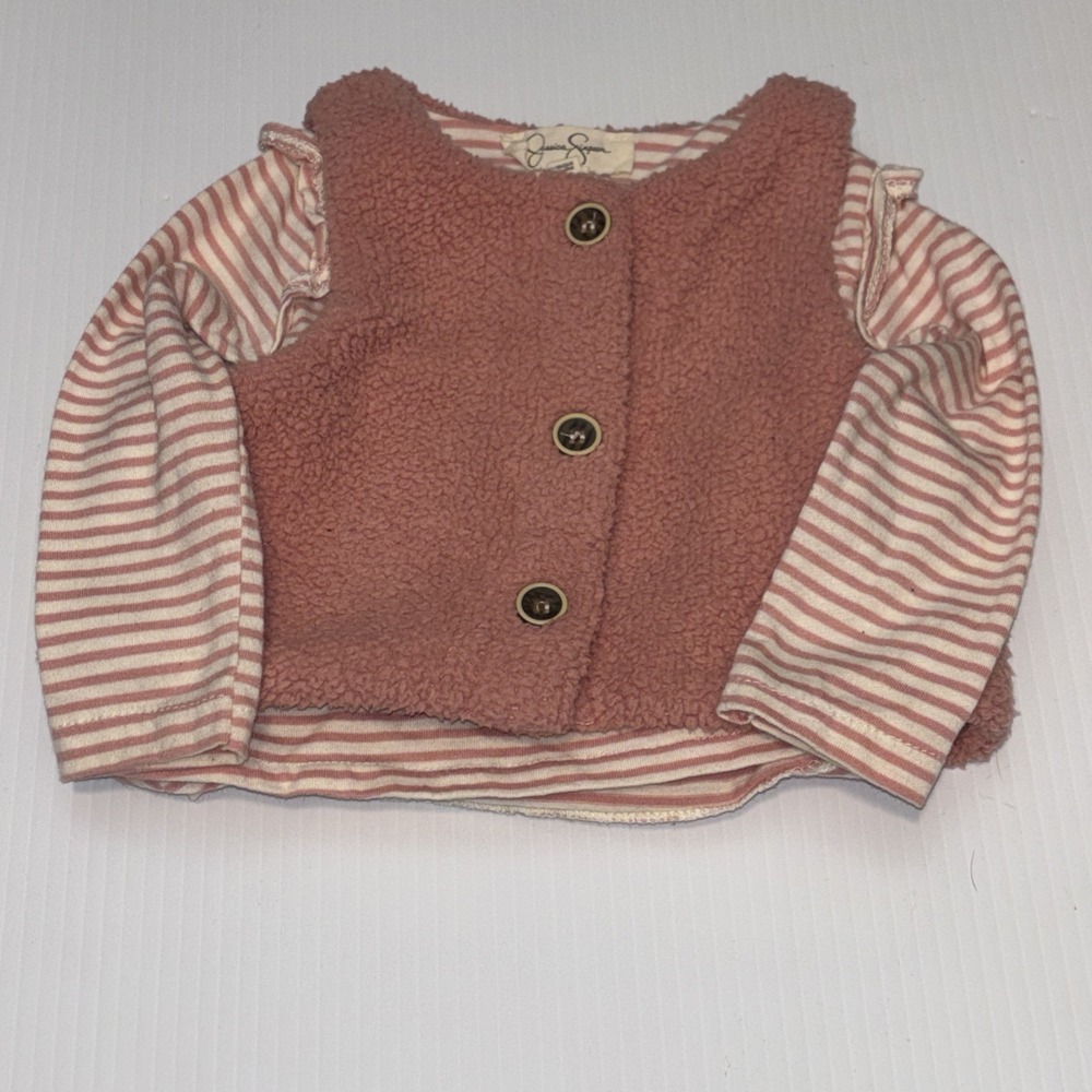 Jessica Simpson Baby Girls Pink‎ Sherpa Vest Layered Striped Long Sleeve Top 12M